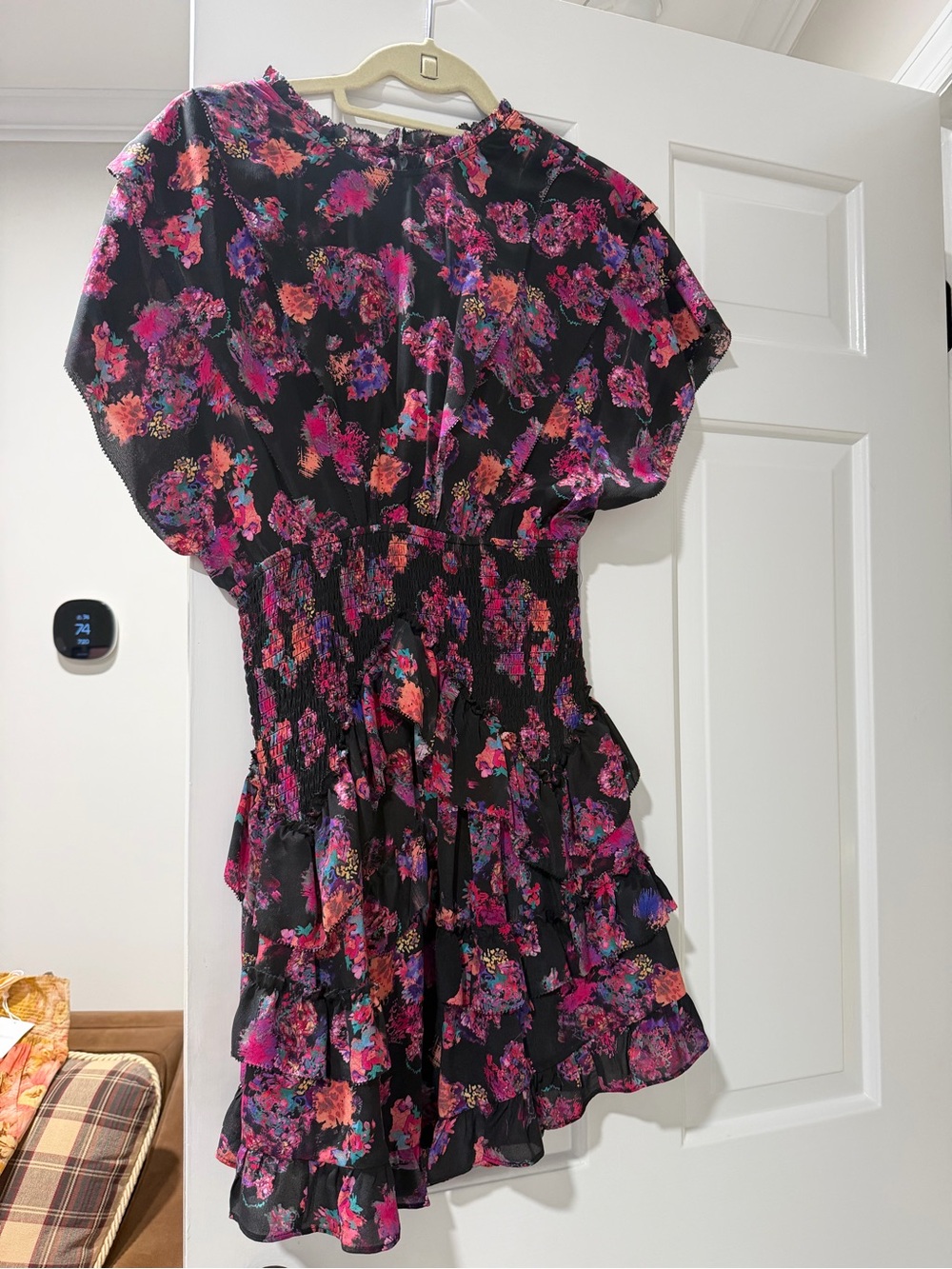 IRO Black Floral Mini Dress with Pink Orange Purple Accents